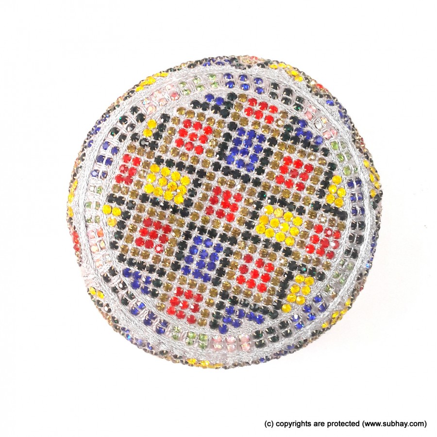 Multi Color Round Full Sindhi Nagina /  Zircon Cap or Topi MKC-805